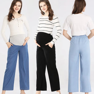 Women's High Waist Button Fly Closure Plain Maternity Loose Trouser