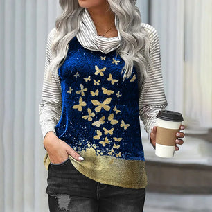 Women's Polyester Turtleneck Long Sleeves Striped Pattern Tops