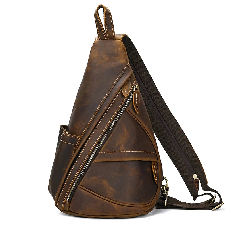 Men's Genuine Leather Zipper Closure Solid Pattern Backpack