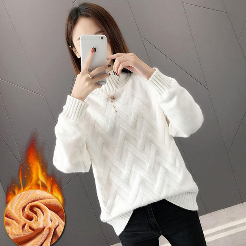 Women's Polyester Turtleneck Knitted Pattern Casual Wear Sweater