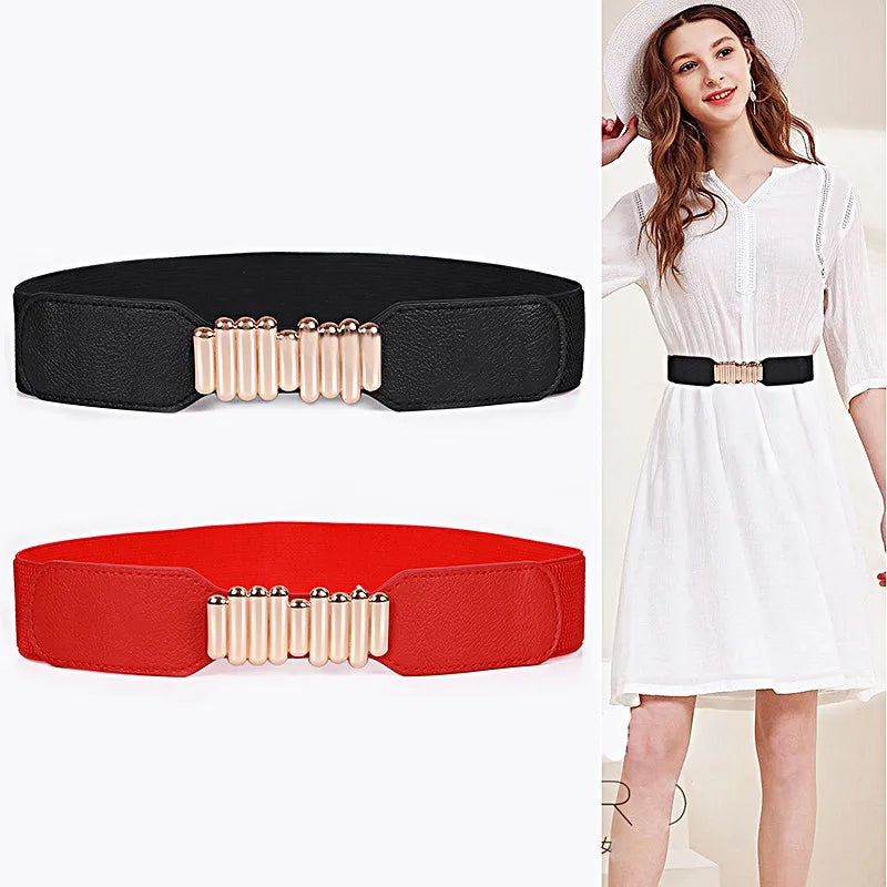 Women's PU Buckle Closure Solid Pattern Trendy Elastic Waist Belts