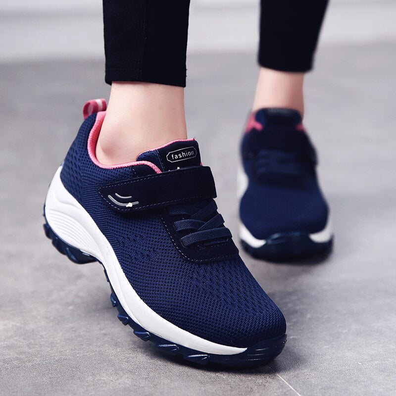 Women's Mesh Lace-Up Solid Pattern Walking Gym Running Shoes