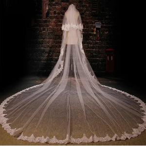 Women's Polyester Applique Edge Two-Layer Embroidery Bridal Veils