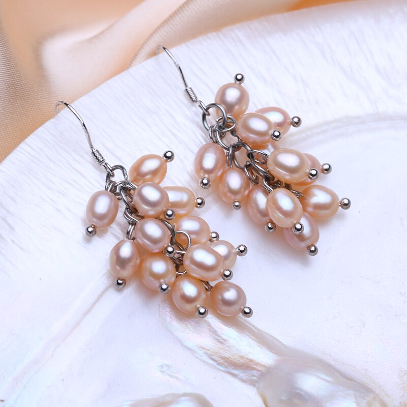 Women's 100% 925 Sterling Silver Freshwater Pearl Drop Earrings