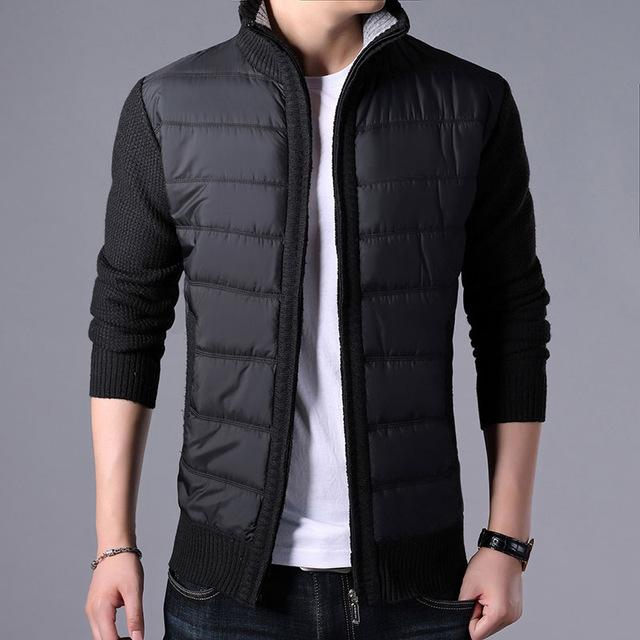 Men's Polyester Stand Neck Long Sleeve Zipper Closure Jacket