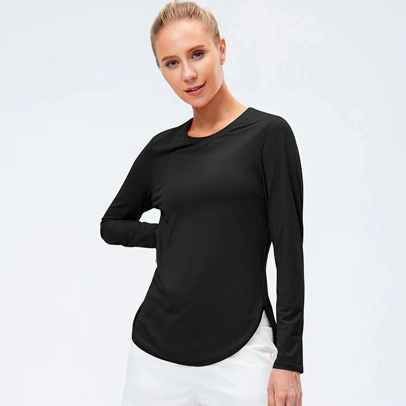 Women's Polyester O-Neck Long Sleeve Breathable Yoga Workout Top