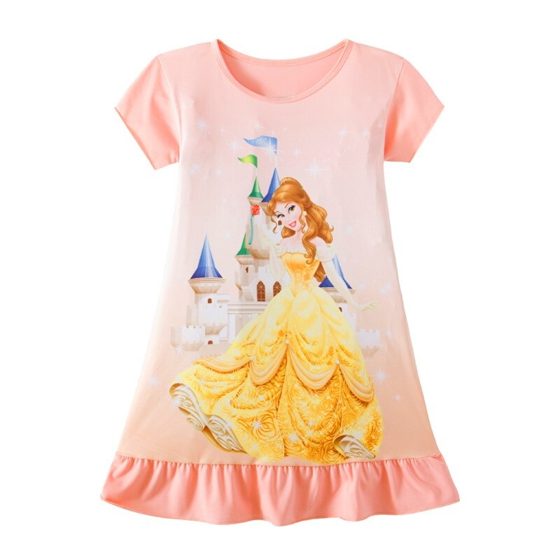 Kid's O-Neck Cotton Short Sleeves Cartoon Pattern Nightgowns