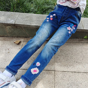 Kid's Cotton Elastic Waist Closure Denim Casual Wear Trouser