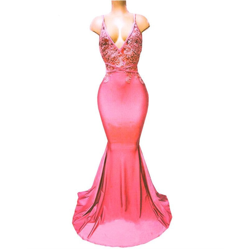 Women's Polyester V-Neck Sleeveless Evening Party Wear Dress