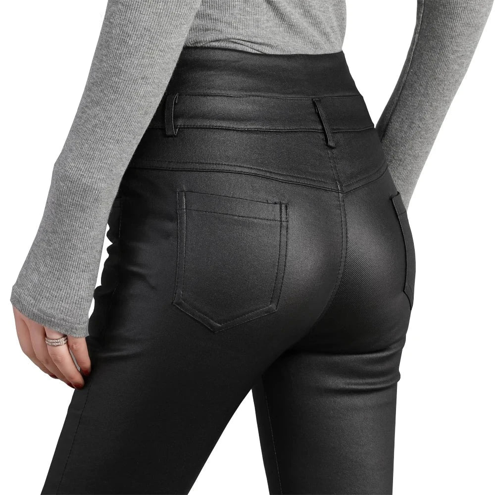 Women's Faux Leather High Waist Elastic Closure Casual Leggings