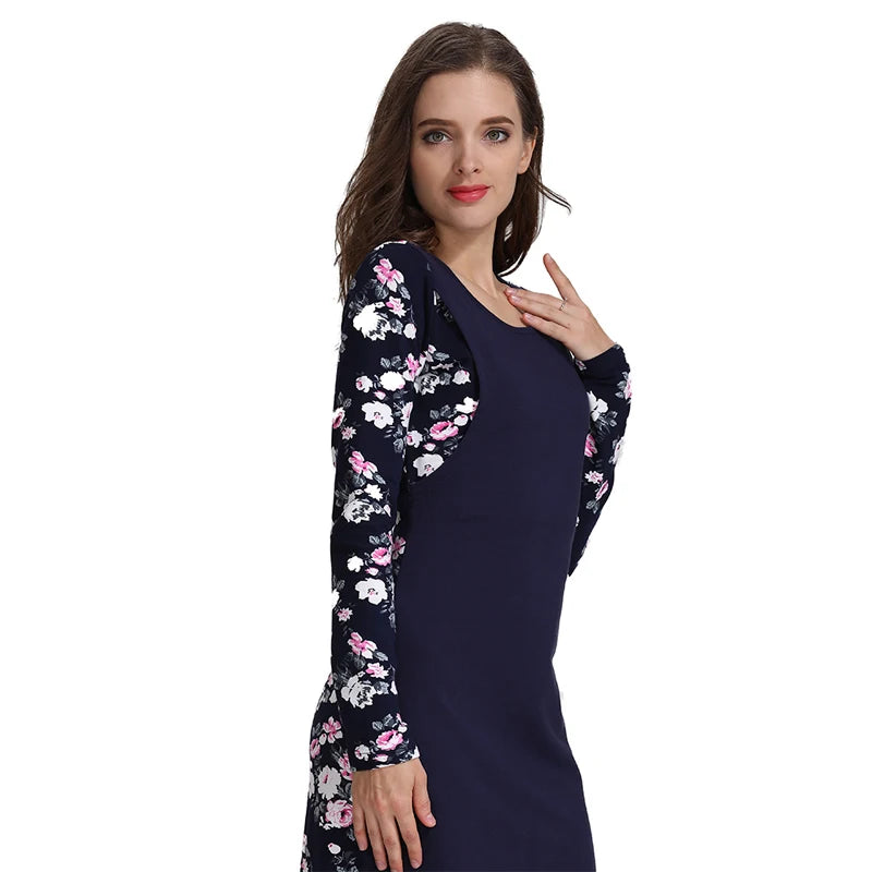 Women's Spandex O-Neck Long Sleeve Floral Pattern Maternity Dress