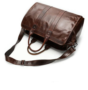 Men's Genuine Leather Solid Pattern Zipper Closure Shoulder Bag