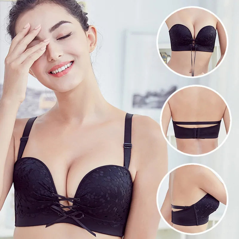 Women's Spandex Convertible Straps Back Closure Push Up Bra