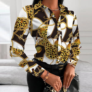 Women's Polyester Turn-Down Collar Long Sleeve Casual Wear Blouse