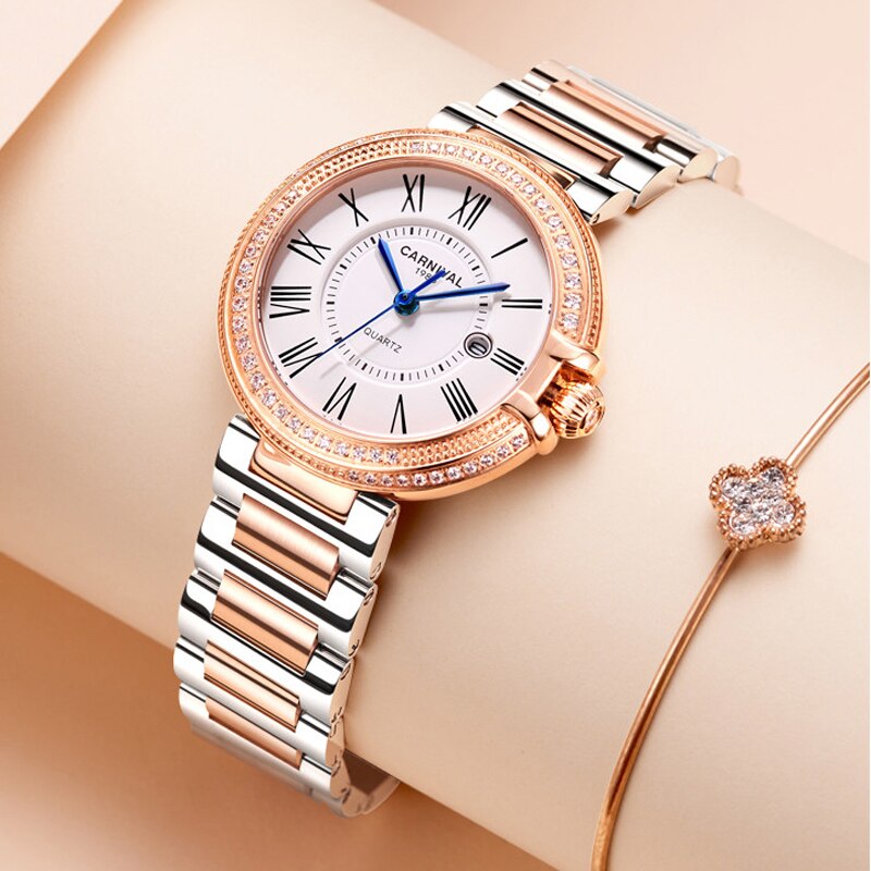 Women's Stainless Steel Round Shape Waterproof Luxury Watches