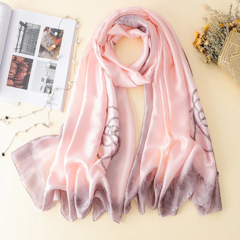 Women's Silk Neck Wrap Floral Pattern Luxury Trendy Beach Scarves