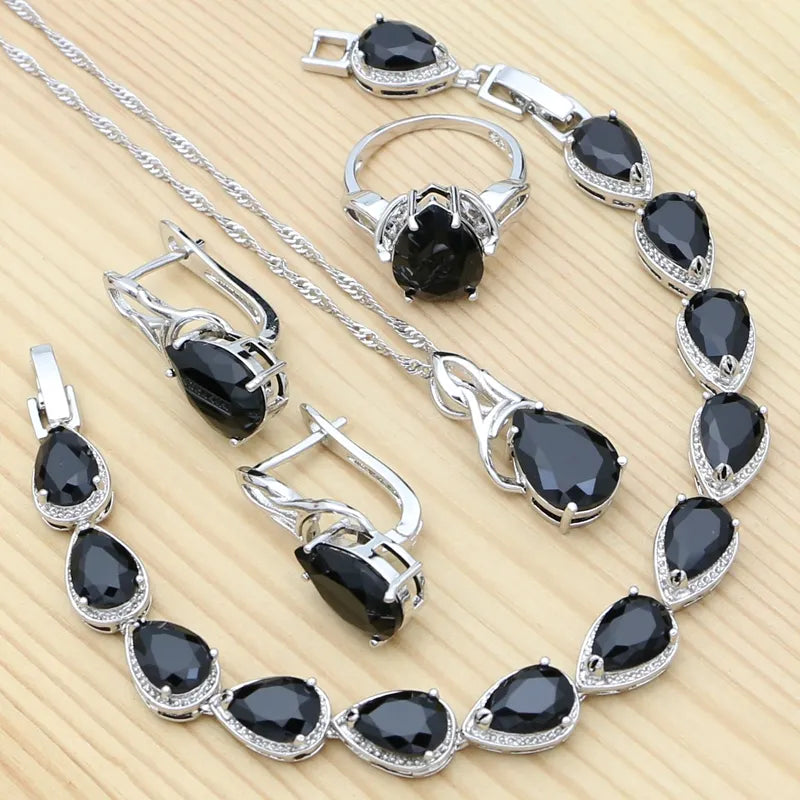 Women's 100% 925 Sterling Silver Zircon Water Drop Jewelry Sets