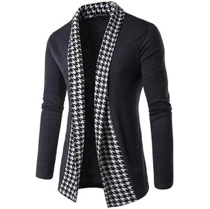 Men's Polyester Lapel Collar Long Sleeves Houndstooth Jacket