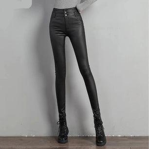 Women's Faux Leather High Waist Elastic Closure Casual Leggings