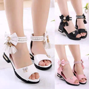 Kid's PU Peep Toe Rhinestone Pattern Hook Loop Closure Sandals