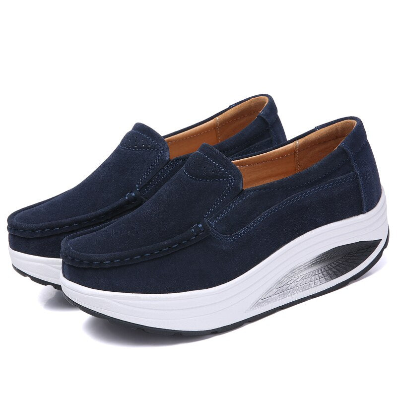 Women's Flock Round Toe Platform Slip-On Casual Wear Shoes