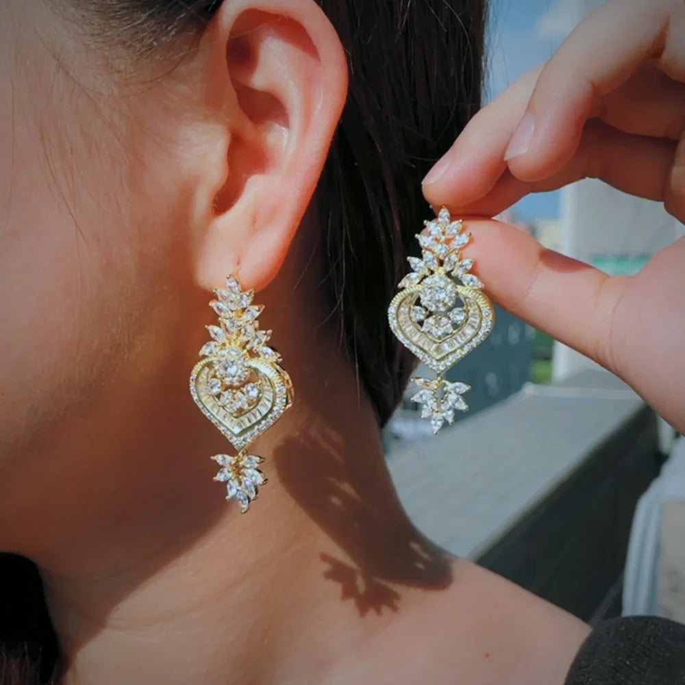 Women's Copper Cubic Zirconia Trendy Bridal Wedding Drop Earrings