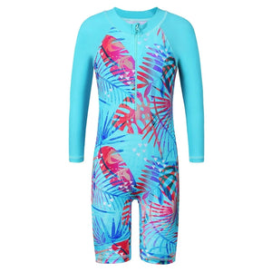 Kid's Nylon O-Neck Long Sleeves Printed Pattern Swimwear Suit