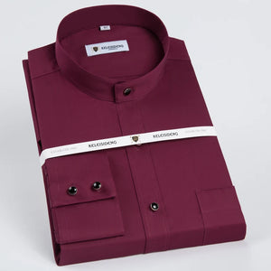 Men's Polyester Mandarin Collar Full Sleeve Single Breasted Shirt