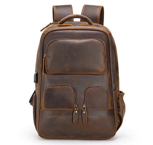 Men's Genuine Leather Zipper Closure Solid Pattern Backpack