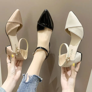 Women's PU Pointed Toe Buckle Strap Closure Solid Pattern Shoes