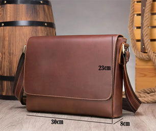 Men's Genuine Leather Zipper Closure Flap Pocket Shoulder Bag