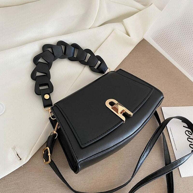 Women's PU Leather Cover Closure Solid Pattern Crossbody Bag