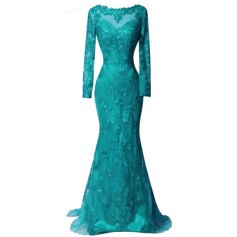 Women's Polyester Boat Neck Long Sleeves Mermaid Evening Dress