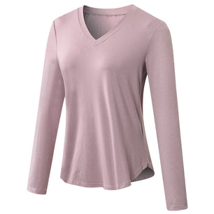 Women's Polyester V-Neck Long Sleeve Breathable Yoga Workout Top