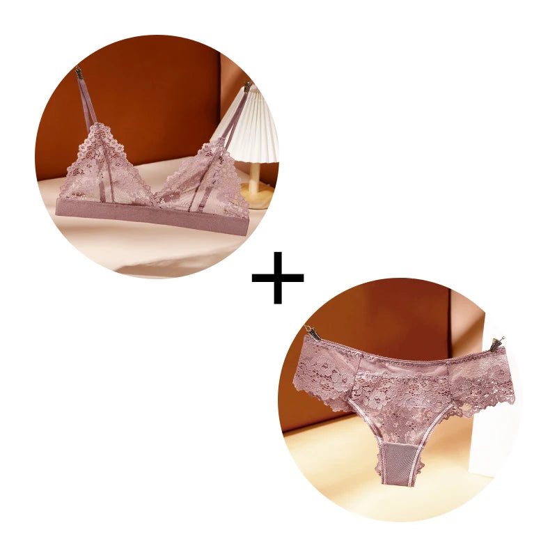 Women's Spandex Lace Back Closure Sexy Push-Up Bra With Panties