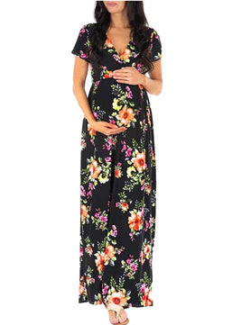 Women’s Polyester V-Neck Short Sleeves Floral Maternity Dress