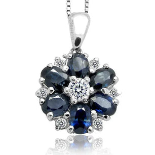 Women's 100% 925 Sterling Silver Sapphire Flower Shaped Necklace