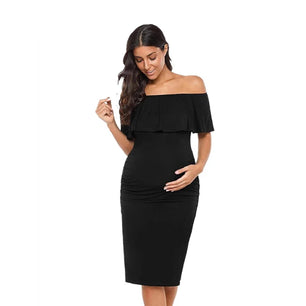 Women’s Cotton Square-Neck Short Sleeves Solid Maternity Dress