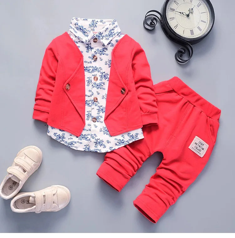 Kid's Cotton Turn-Down Collar Long Sleeve Printed Pattern Clothes