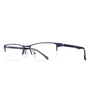 Men's Titanium Frame Half-Rim Rectangle Shaped Prescription Glasses