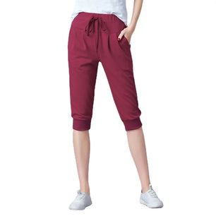 Women's Polyester Mid Waist Drawstring Closure Casual Pants