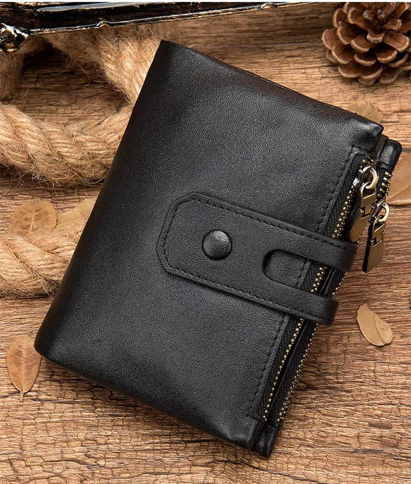 Women's Genuine Leather Zipper Hasp Closure Solid Pattern Wallets