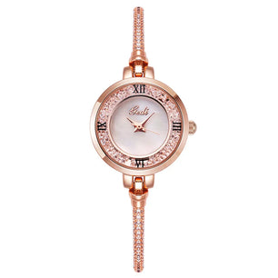 Women's Stainless Steel Round Shaped Rhinestone Quartz Watch