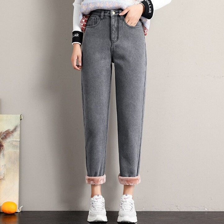 Women's Cotton Zipper Fly Closure High Waist Ankle-Length Pants