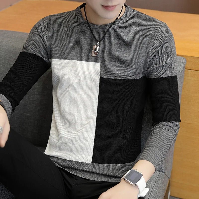 Men's O-Neck Cotton Long Sleeves Mixed Colors Pullover Sweater