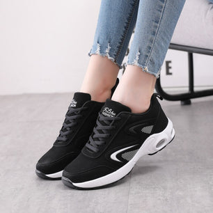 Women's Leather Lace-Up Patchwork Pattern Walking Running Shoes