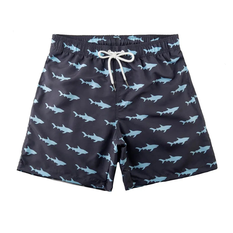 Men's Polyester Drawstring Closure Printed Boxer Swimwear Shorts