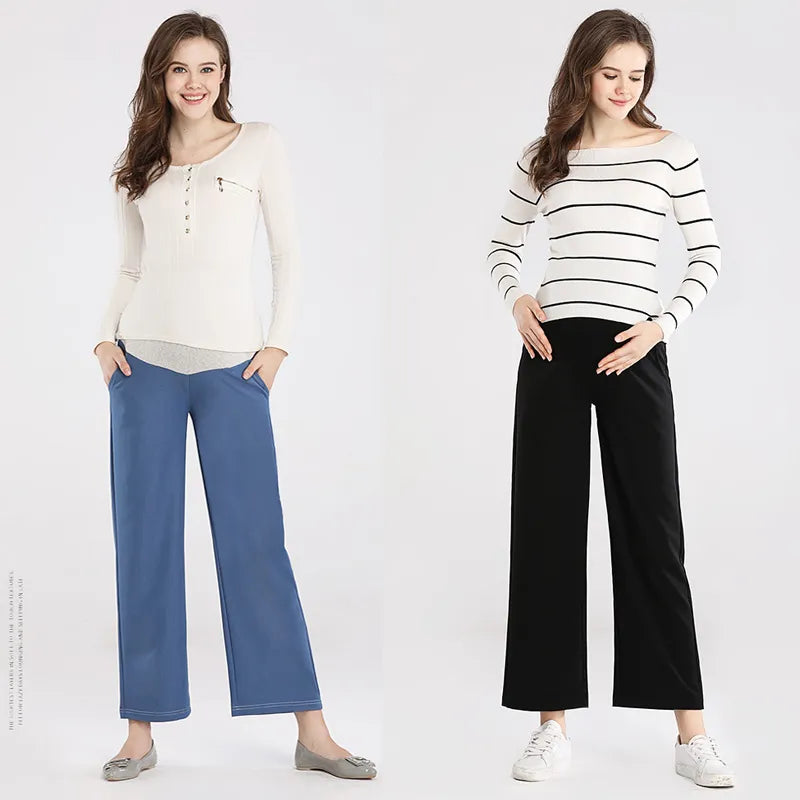 Women's High Waist Button Fly Closure Plain Maternity Loose Trouser