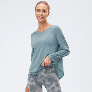 Women's Polyester O-Neck Long Sleeve Breathable Yoga Workout Top