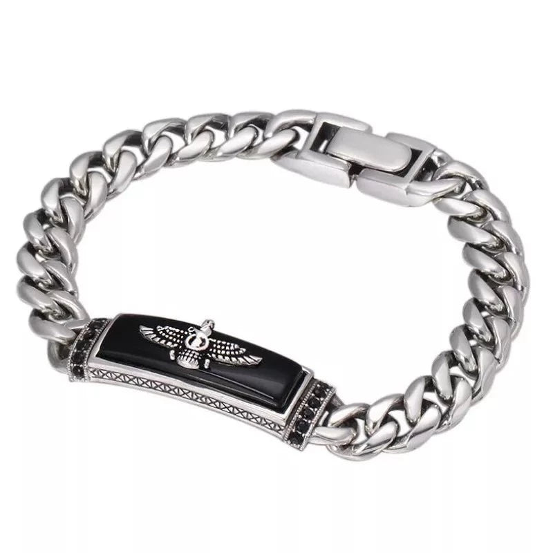 Men's 100% 925 Sterling Silver Geometric Retro Flying Eagle Bracelet